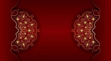 fondo de lujo rojo, con adorno de mandala dorado vector