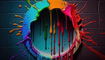generativo ai ilustración de multicolor líquido tinta cromático circulo en pared foto