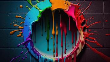 illustration of multicolored liquid ink chromatic circle on wall photo