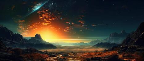 illustration of a fantasy landscape of a strange planet photo