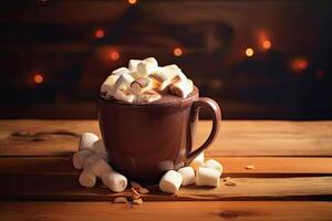 generativo ai ilustración de un taza de caliente chocolate con Malvaviscos foto