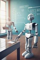 illustration of a robot learning in school photo