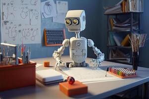 illustration of a robot learning in school photo