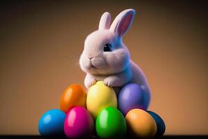 illustration of an easter bunny on a stack of colorful easter eggs photo