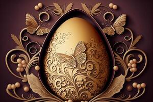 generativo ai ilustración de un adornado 3d Pascua de Resurrección huevo con mariposas foto
