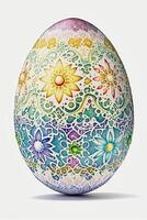 generativo ai ilustración de un hermosa adornado Pascua de Resurrección huevo en blanco antecedentes foto