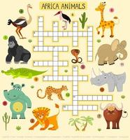 africano animales vector crucigrama para niños.