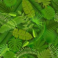 Fashionable seamless tropical pattern design with bright green plants and leaves on dark background. Jungle print. Floral background. Vector illustration.