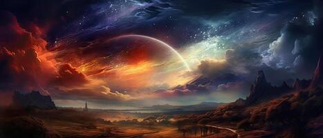 illustration of a fantasy landscape of a strange planet photo