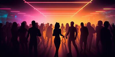 illustration of a club scenery with dancing people silhouettes photo