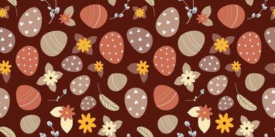 Retro seamless background of Easter eggs and flowers and pussy willow vector