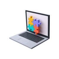 3d laptop with puzzle. Symbol of teamwork, cooperation, partnership png