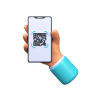 Scannen ein qr Code auf ein Smartphone. qr Code zum Zahlung. das Handy, Mobiltelefon Telefon scannt das qr Code. 3d png