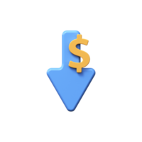 3d dollar icon. Money symbol with down arrow. png