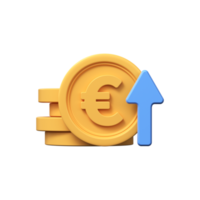 3d Euro appreciation icon. Money symbol with up arrow. png