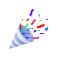 exploser fête popper avec confettis, brillant dessin animé anniversaire biscuit salé. 3d rendre png