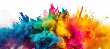 Rainbow of colors. Colors explosion. Ink in water isolated on white background. . photo