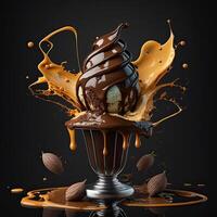 Ice cream. Chocolate Ice cream with caramel. . photo