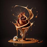 Ice cream. Chocolate Ice cream with caramel. . photo
