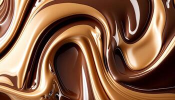 Milk Chocolate wavy swirl background. Abstract satin chocolate waves, brown color flow. . photo