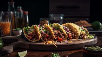 Bluewing perfect food photograph of Mexican tacos perfectly generated with ai photo
