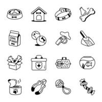 Trendy Pack of Sketchy Pet Accessories Icons vector