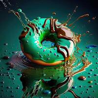 Sweet donut in green fruit glaze. photo