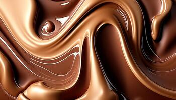 Milk Chocolate wavy swirl background. Abstract satin chocolate waves, brown color flow. . photo