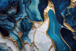 Luxury marble texture background white blue gold. Natural stone color material pattern photo