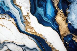 Luxury marble texture background white blue gold. Natural stone color material pattern photo