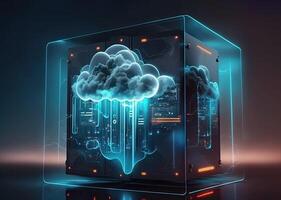 Cloud storage. A digital service or data application. Technologies of network computing. Futuristic server. digital space. Data storage. . photo