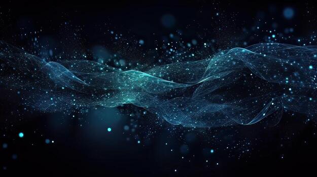 Dark blue and glow particle abstract background. . photo