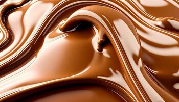 Milk Chocolate wavy swirl background. Abstract satin chocolate waves, brown color flow. . photo