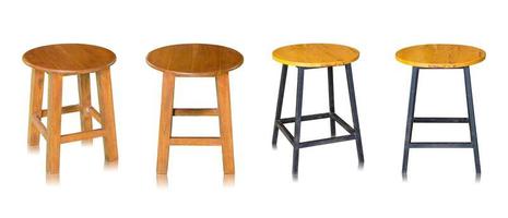 set of wooden chair or wooden stool isolated on white background photo