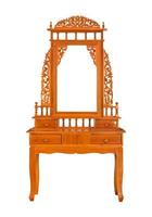 wooden carved dressing table with blank mirror frame isolated on white background with clipping path photo