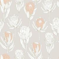 Pastel colors protea flowers seamless pattern. Hand drawn exotic floral background. Design for wrapping paper, fabric, home textile vector