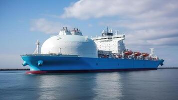 LNG tanker carrier in the sea. Gas carrier for transportation of liquefied natural gas. . photo