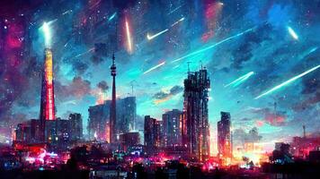 Cyberpunk city street. Sci-fi wallpaper. Futuristic city scene in a style  of pixel art. Urban scene. Generative AI. 22451635 Stock Photo at Vecteezy