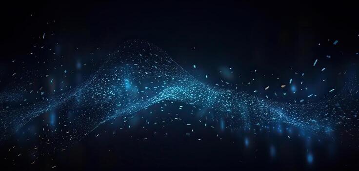 Dark blue and glow particle abstract background. . photo