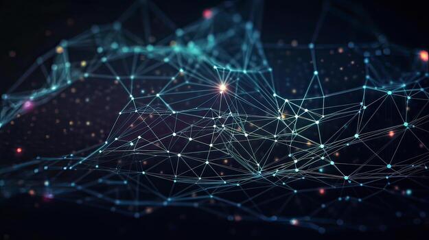 Dark blue and glow particle abstract background. . photo