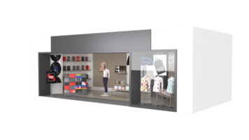 fashion clothes store shop, store night exterior, Design of a clothing and footwear store in a modern style, Storefront with a white box that says the word art on it png