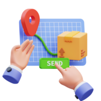 3d render illustration of hand activity icon sending package online, delivery online, suitable for social media asset, web, app, presentation, png