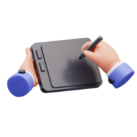 3d render illustration of activity icon hand drawing with pen tablet , suitable for social media asset, web, app, presentation, png