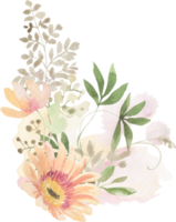 Watercolor bouquets of flowers and leaves png