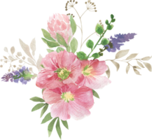 Watercolor bouquets of flowers and leaves png