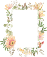 Frame of watercolor leaves and flowers png