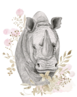 Rhino head framed by flowers png