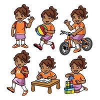 student girl set in various pose and activity vector