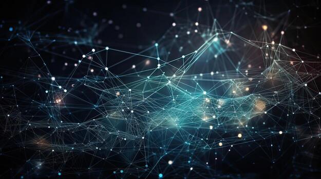 Dark blue and glow particle abstract background. . photo