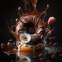 Sweet donut in chocolate glaze. photo